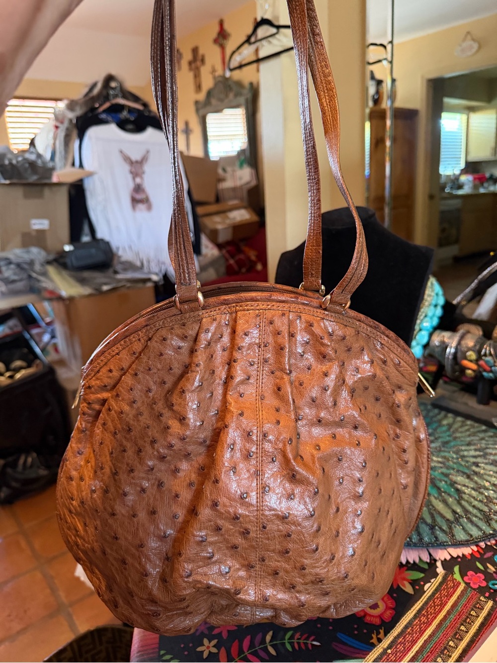 Tan Ostrich Medium Bag